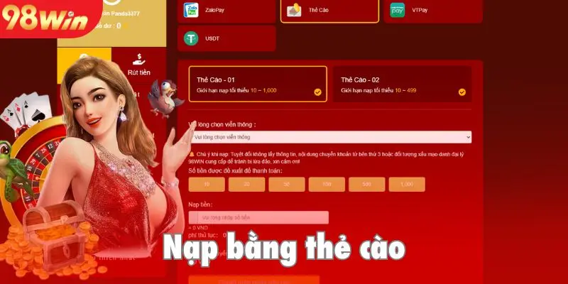 Áp dụng thẻ cào khi nạp tiền vào hệ thống