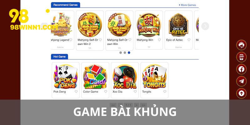 Tỷ lệ cược 98win ở các game bài